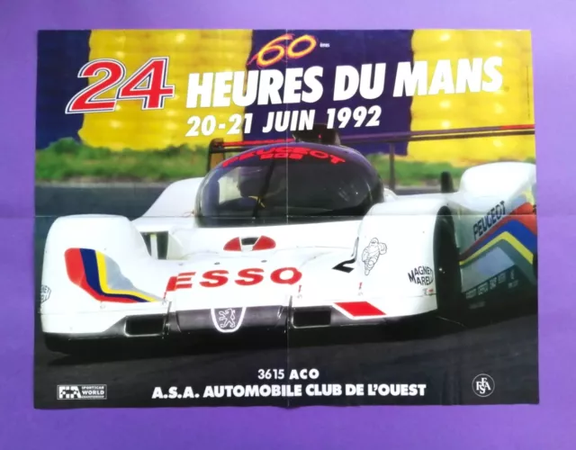 altes Original Rennplakat Poster, 24h LeMans 1992, Peugeot 905, 40x53cm