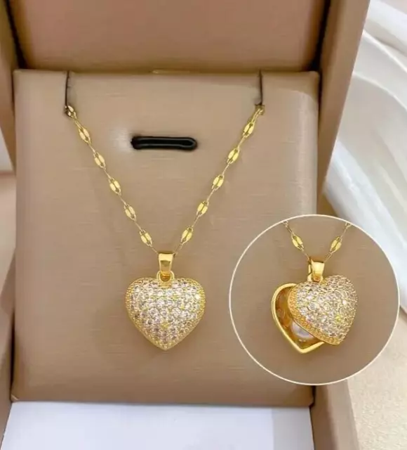 Gold Plated Heart Imitation Pearl Pendant Necklace Jewelry Women Wedding Fashion