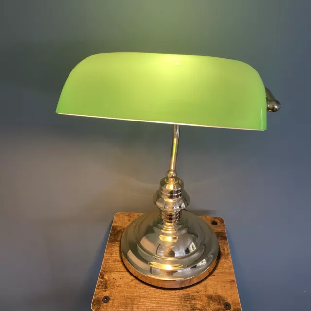 15" Retro Classic Bankers Lamp Table Desk Light Polished Brass Green Tilt Shade