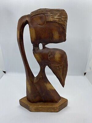 Vintage Kissing Couple Hand Carved Wooden Statue 11” Primitive
