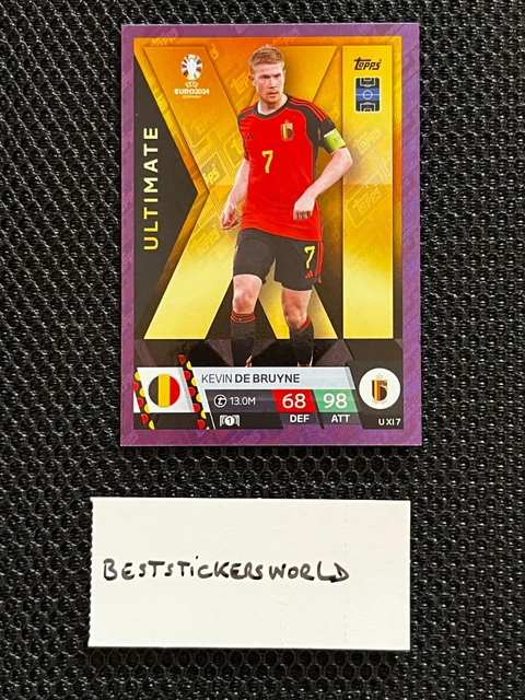 Autocollant Euro 2024 Topps - Kevin De Bruyne (Belgique) - Version Parallèle Bleue - Rare - Neuf