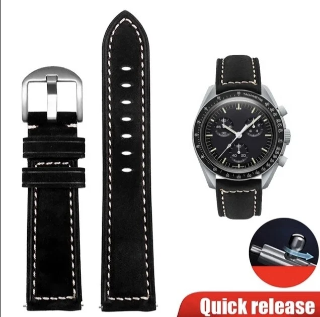 LEATHER STRAP FOR Omega X Swatch Moonswatch Moonwatch Speedmaster 24.