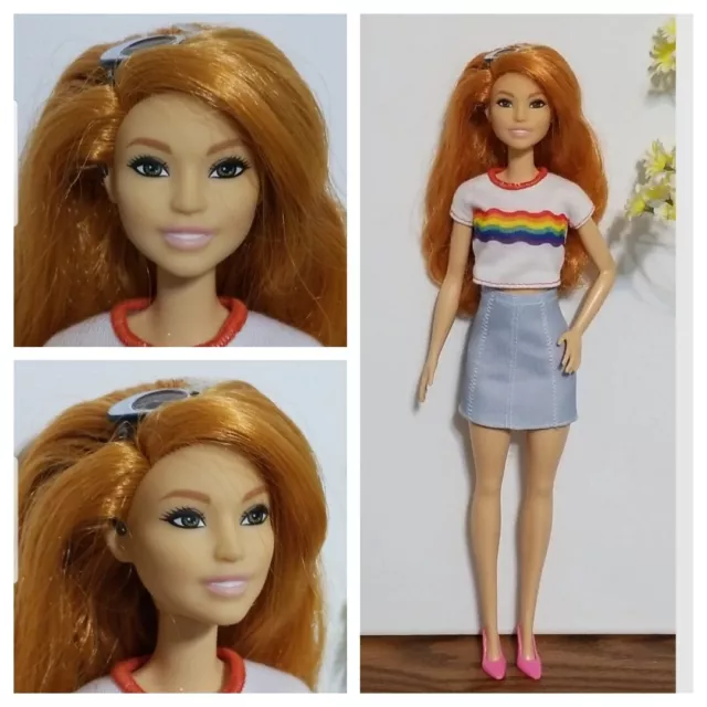 RARE Orange Red Hair Barbie Fashionistas Asian Doll  Brown Eyes Beautiful