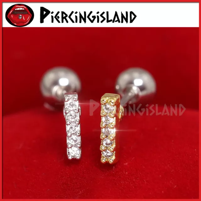 Mini Diamond Paved Bar Ear Cartilage Helix Tragus Ring Bar Stud Piercing Earring