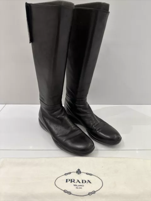 PRADA Black Leather Knee High Boots 37.5/7/5