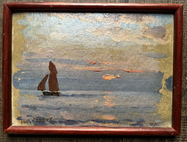 Paul Jobert Huile Sur Carton Marine Mer Bateau Voilier Bretagne Pornic Soleil