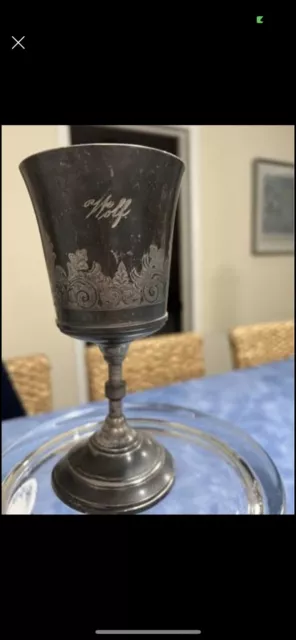 Pewter Cup engraved with “Wolf.”  Made by Hall Elton & Co.  1887-1883