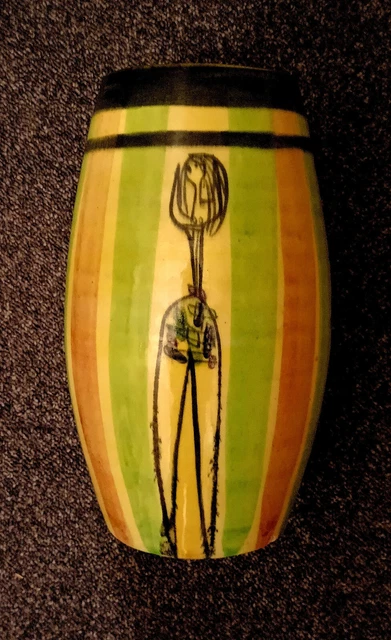 Vase Faïence. Signé Accolay, décor femmes & frise animaux.