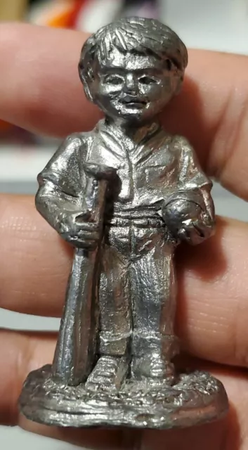 1987 Vintage Michael Ricker Pewter Figurine R-B 1987 Baseball Boy Bat Ball Child