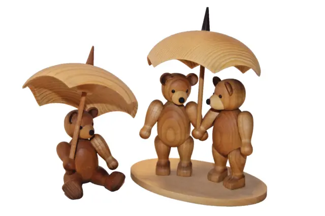 Teddybären Familie mit Schirm | Weber - Seiffen Erzgebirge