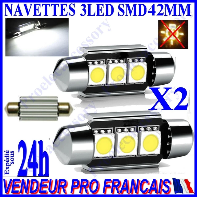 2 AMPOULE NAVETTE LED C5W 42mm ANTI SANS ERREUR CANBUS PLAFONNIER PLAQUE 6000k