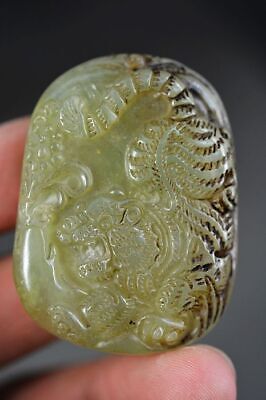 Exquisite Chinese Old Jade Hand Carved *Fierce Tiger* Pendant Y50