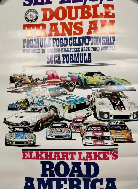 Road America Double Trans Am Auto Racing Poster 1977 19 x 28 Elkhart Lakes SCCA