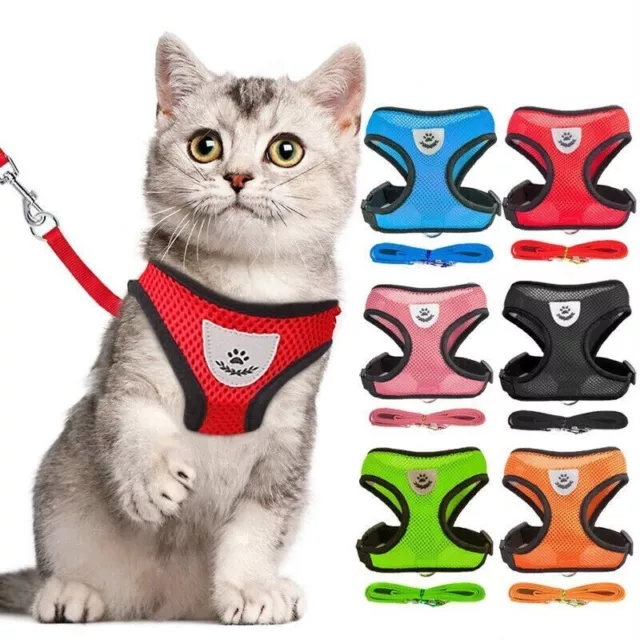 Cat Kitten Walking Jacket Harness Leads Proof Pet Dog Puppy Adjustable Mesh Vest