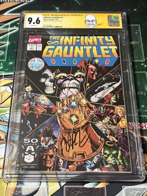 Infinity Gauntlet #1 CGC 9.6 SS Jim Starlin Yellow George Perez Custom Label