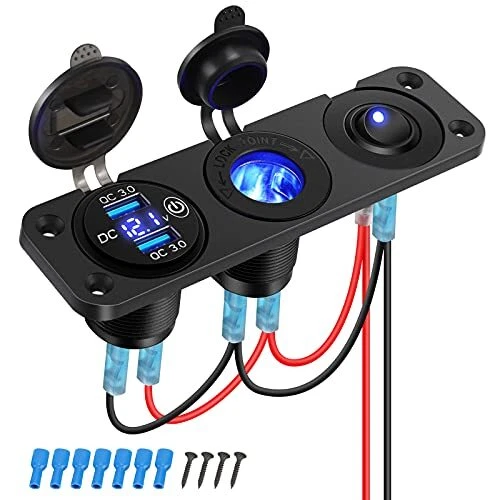 Thlevel Panneau de Prise de Chargeur de Voiture 12V QC3.0 USB avec Prise d'allum