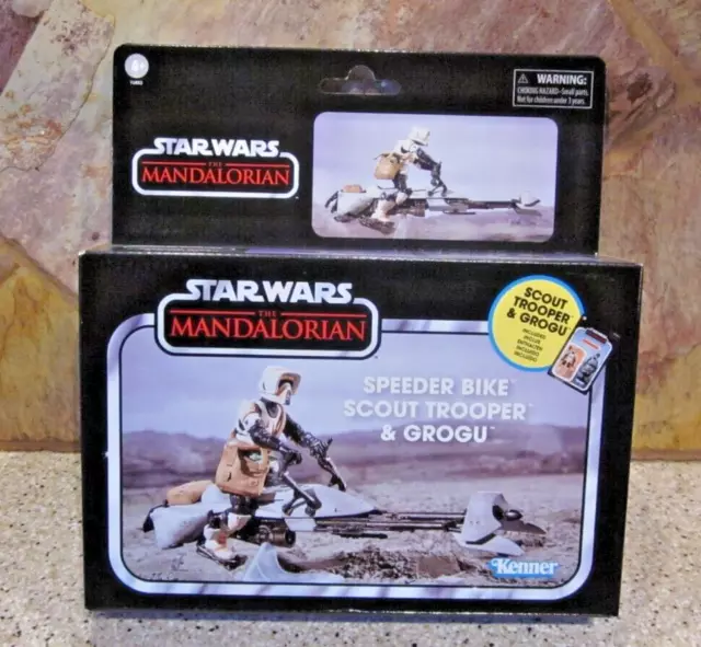 Star Wars Mandalorian Speeder Bike Scout Trooper & Grogu by Kenner NIB