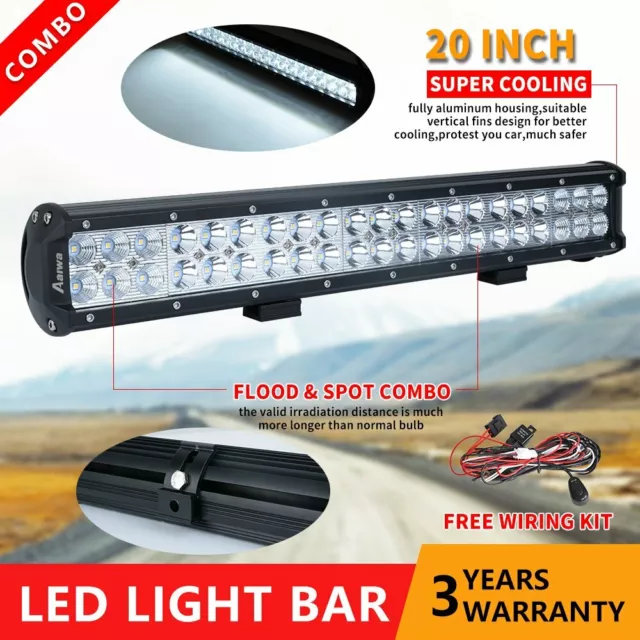 20inch LED Light Bar Dual Row Slim Work Spot Flood Combo 4WD ATV Offroad + Wire