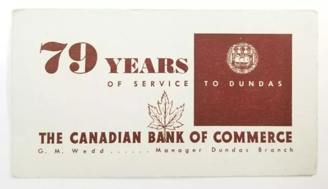 Paper Ink Blotter Advertising Canadian Bank of Commerce Dundas Vintage E1B