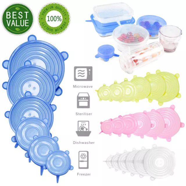 6 PCS Silicon Reusable Stretch Lids Food Bowl Containers Dishes Covers