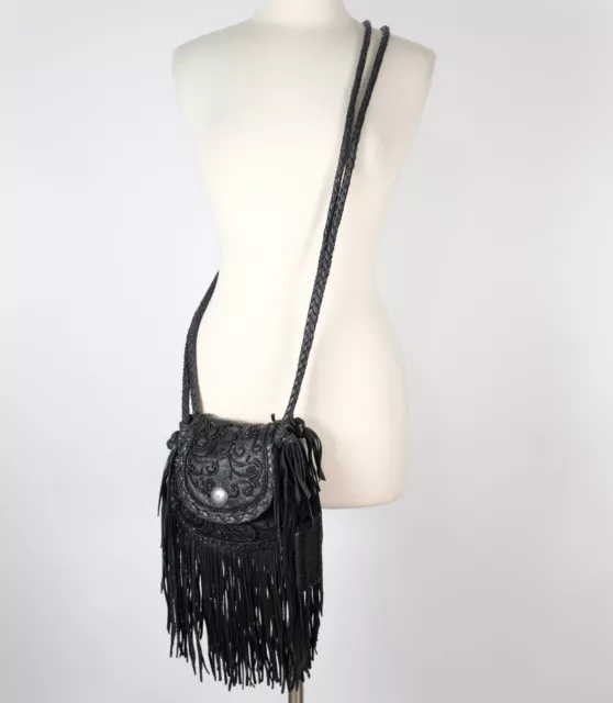 New Ralph Lauren Purple Label Collection bag leather fringe Western concho black