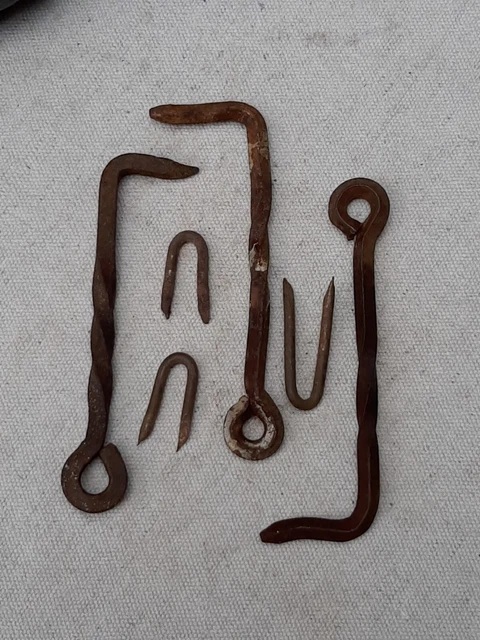 3 Antique 5" Hand Forged Iron Barn Door Gate Hook Twisted Reclaimed Salvage (s5)