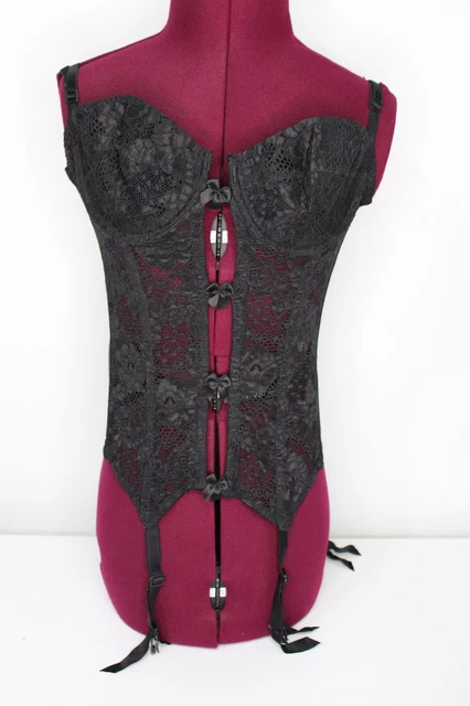 Women's Vintage Victoria's Secret Sz 34B Black Lace Garter Belt Bustier Lingerie