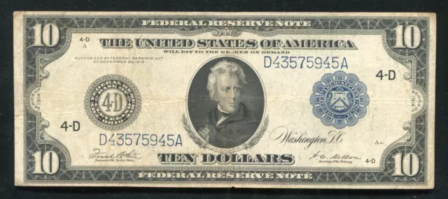 FR 919c 1914 $10 TEN DOLLARS FRN FEDERAL RESERVE NOTE CLEVELAND, OH VERY FINE