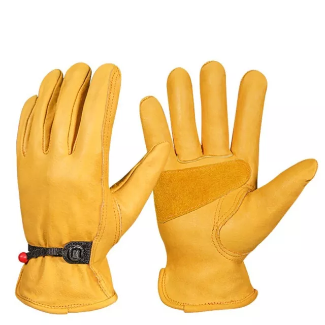 Yellow Cowhide Leather Gloves Heavy Duty Safety Work Rigger Driver Garden Gloves