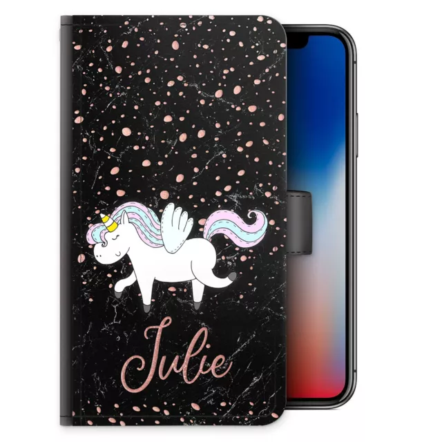 Licorne Initiale Téléphone Étui ;p Ersonalised Rose Nom Marbre Cuir PU Clapet
