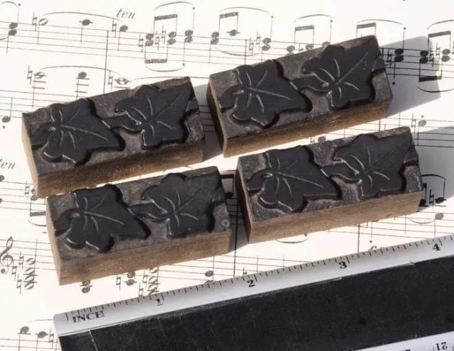 4 x IVY wood letterpress ornaments wooden printing blocks type frame line rare
