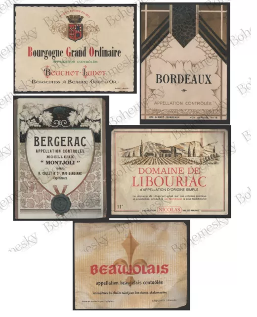 Lot 5 Anciennes Étiquettes De Vins En L'etat Bordeaux Bourgogne Beauolais ..