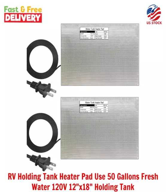 RV Holding Tank Heater Pad Use 50 Gallons Fresh Water 120V 12"x18" Holding Tank