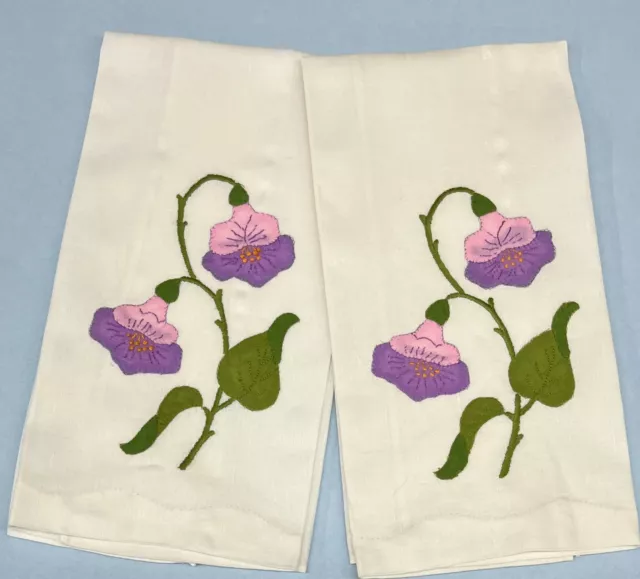 Pair of Hand Embroidered , Linen Guest Towels,  Free Shipping!