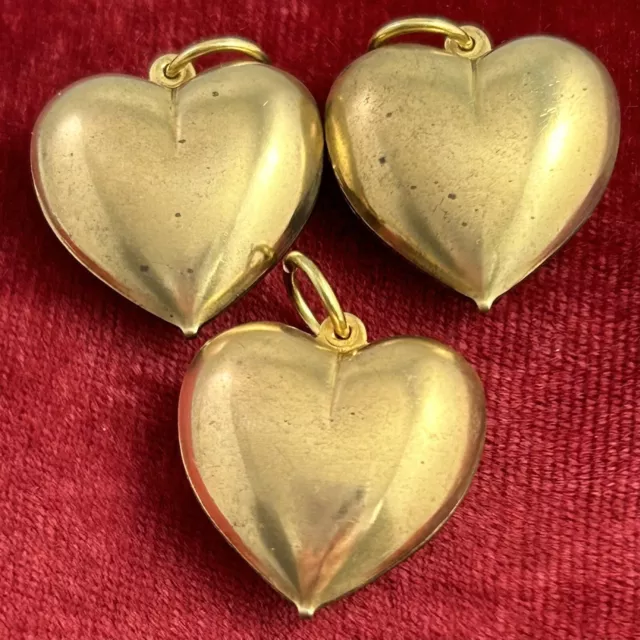 Vintage Jewelry Lot Puffy Heart Charm Necklace Pendant Brass Metal