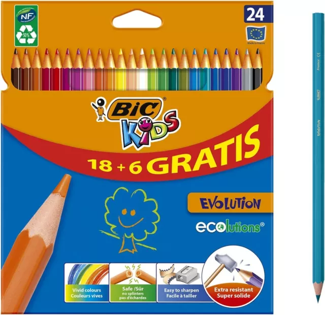 BiC Lápices de Colores Set x24 para Niños Adulto Lote Libros Artista Dibujo Cole