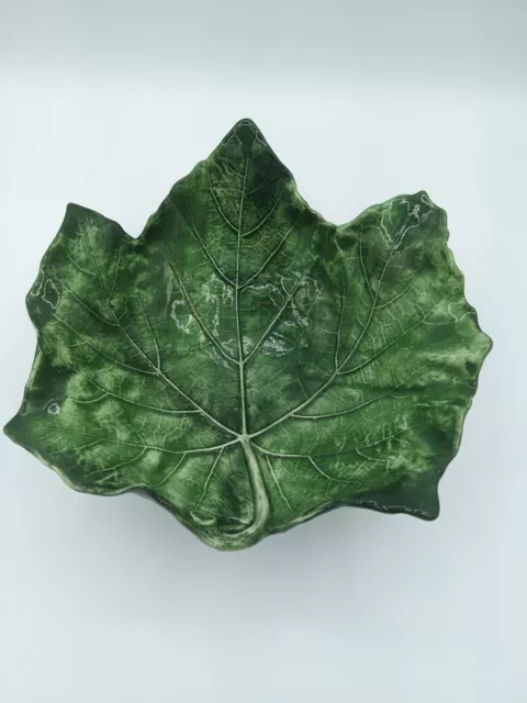 9" Vietri Foglia Majolica Italy Footed Lettuce Leaf Serving Dish Bowl Large