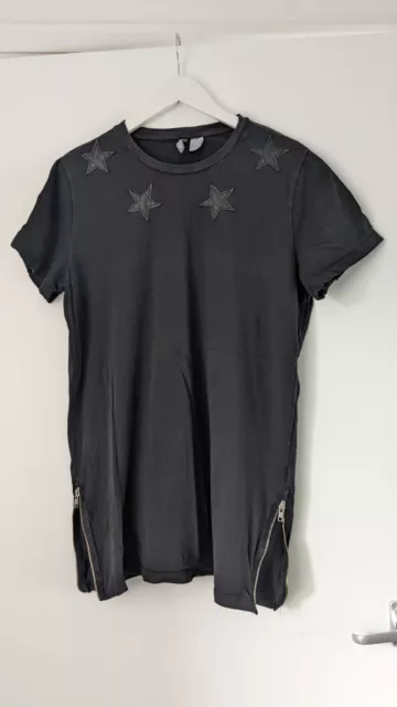 Faded Black Star Long T Shirt Dress Emo Goth Size Small