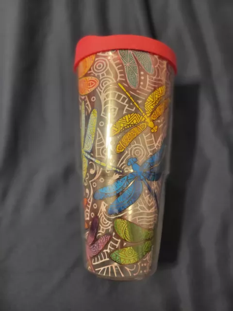 Tervis Dragonfly Mandala 24 Oz. Double Walled Cup Tumbler Pink Lid USA