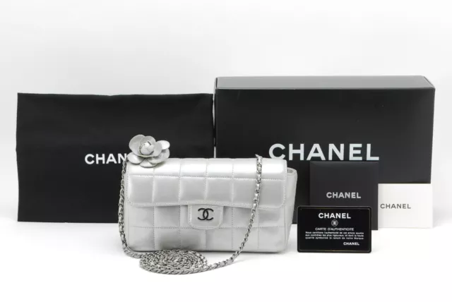 CHANEL CHAIN SHOULDER Bag Camellia Chocolate Bar Flap Silver Lambskin  Authentic $2,499.00 - PicClick