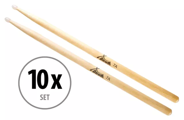 10 Paar XDrum 7A Ahorn Drumsticks Drum Stick Trommel Stöcke Schlagzeug Nylon Tip