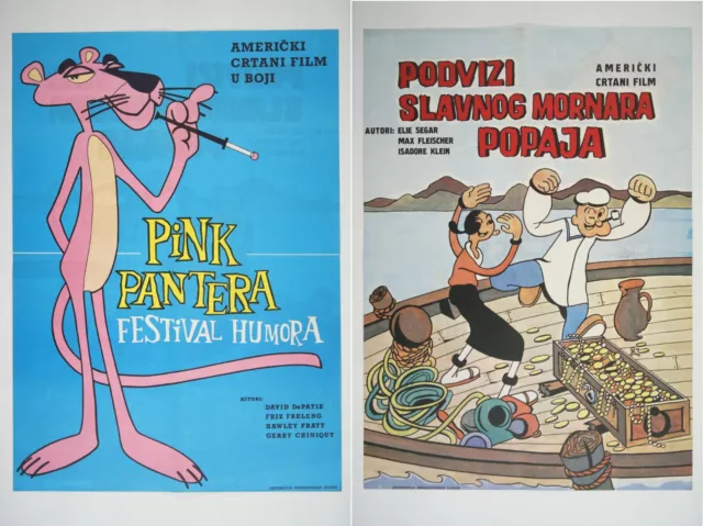 THE PINK PANTHER SHOW + POPEYE Original RARE exYU TWO SIDED movie poster 1969