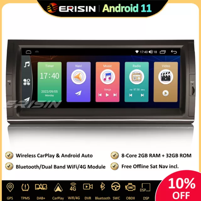 10.25" DSP Android 11 Autoradio GPS Navi DAB+CarPlay TNT pour BMW Série 5 E53 X5