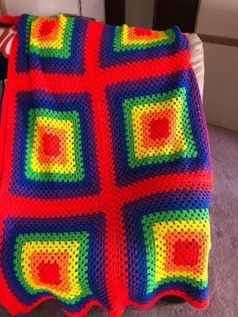 Handmade Afghan Crochet Blanket Rainbow Pride 87X64