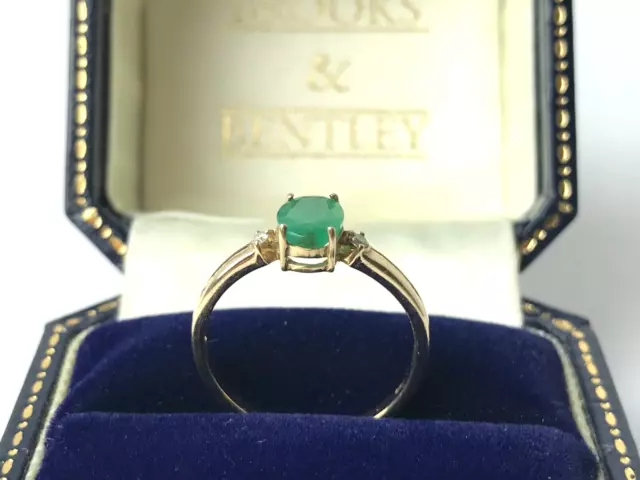 0.75ct Emerald and Diamond 9ct Gold Ring - Emerald & Diamond Trilogy Ring Size M