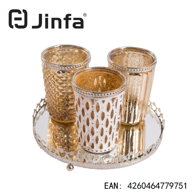 Teelichtglas klar mit Spiegelplatte Dekor Kerzenglas Teelicht Windlicht Glas