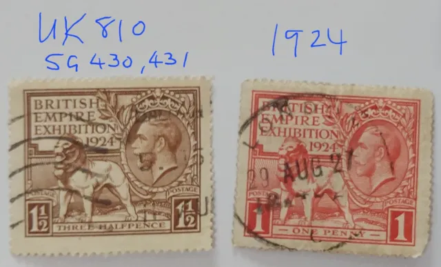 GB GV 1924 British Empire Exhibition Set 1d Red & 1 1/2d Brown VGU (GB810)