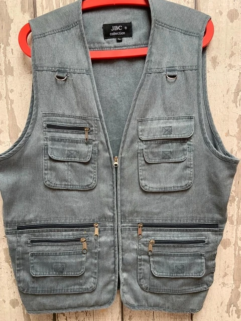 Gilet vintage blu sbiadito utilità gilet utilità gilet senza maniche da uomo 46" GRANDE