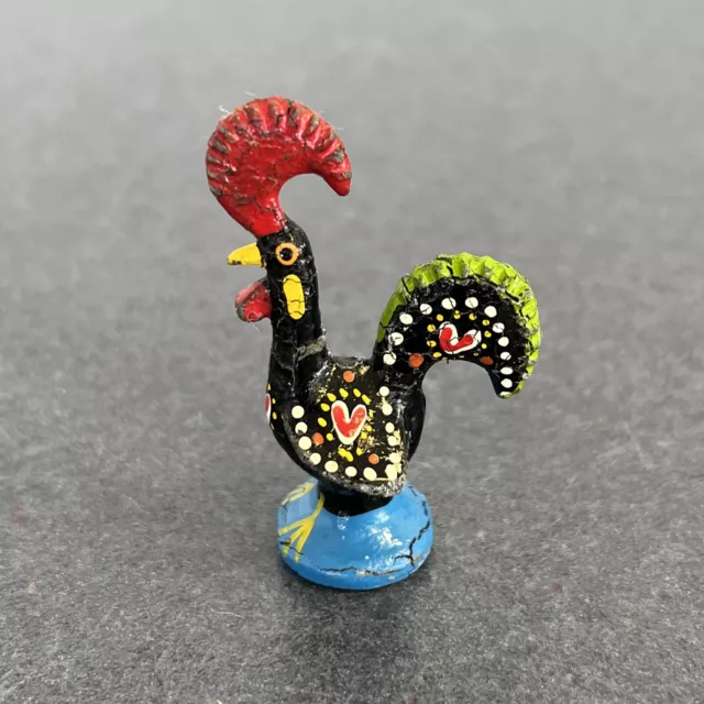 Vintage Metal Folk Art Rooster Hand Painted Miniature Chicken Figurine Decor