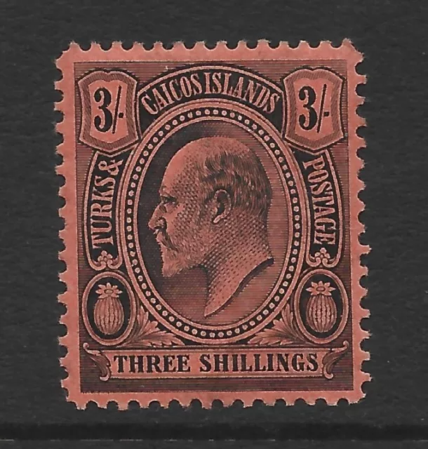 Turks & Caicos 1909/11 3/- Black on Red KEVII - SG 126 - Fine Mounted Mint